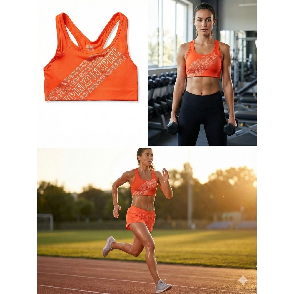 Victorias Secret Pink Ultimate Orange Sports Bra Size S Activewear Gym Running